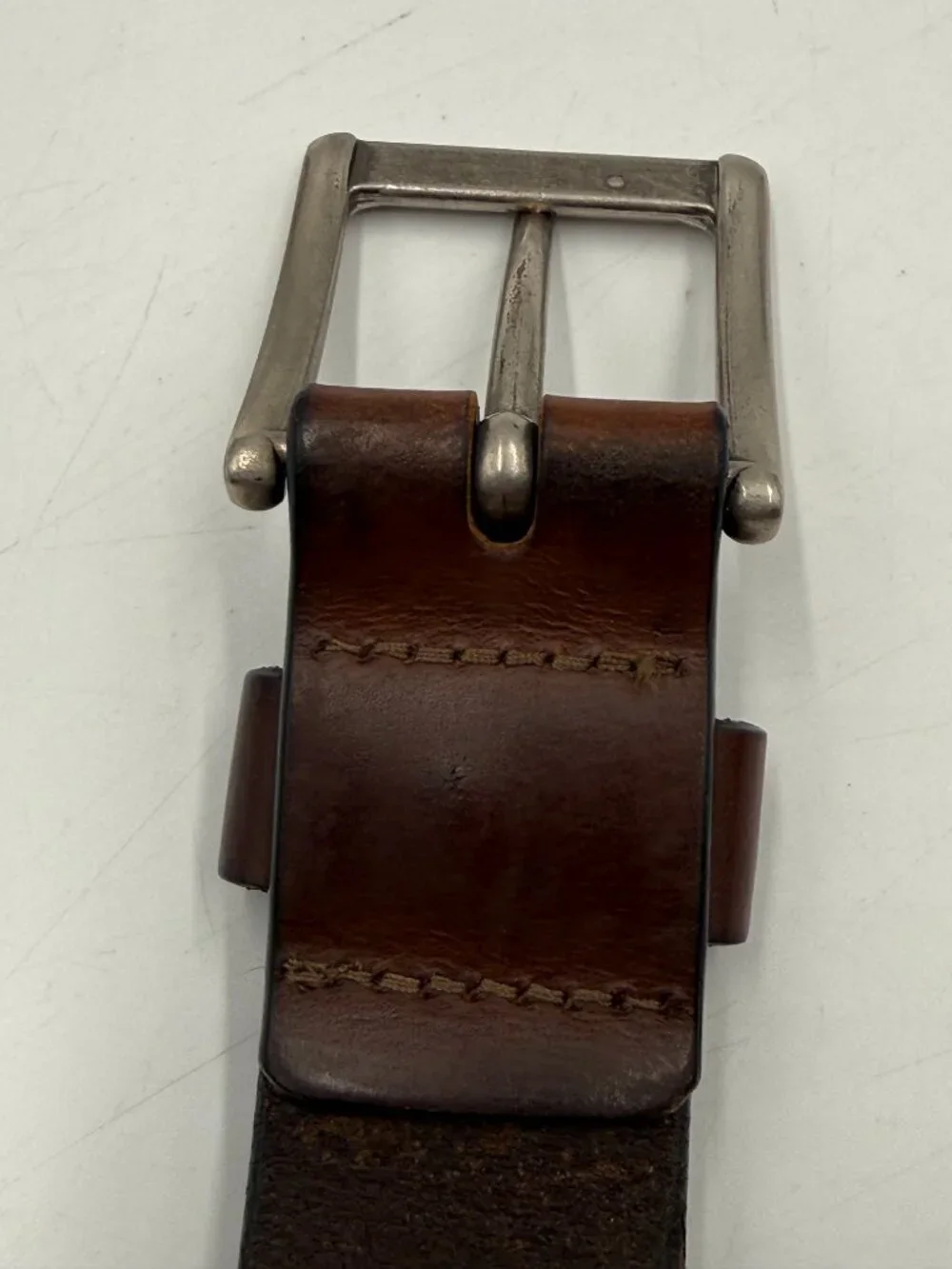 Bison Brown Leather Belt Size 38 Silver Buckle 1 3/8